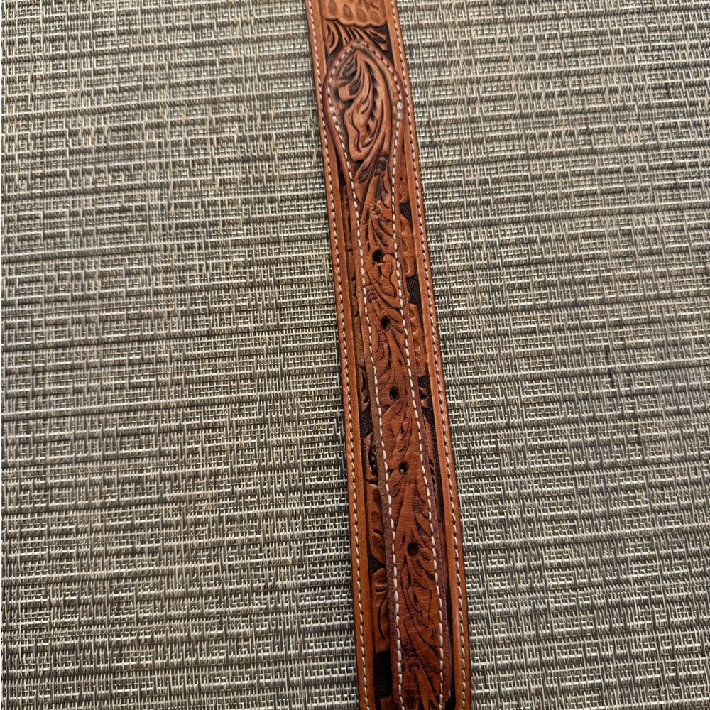 TONY LAMA Brown Leather Belt with Silver Buckle EUC - Picture 3 of 6